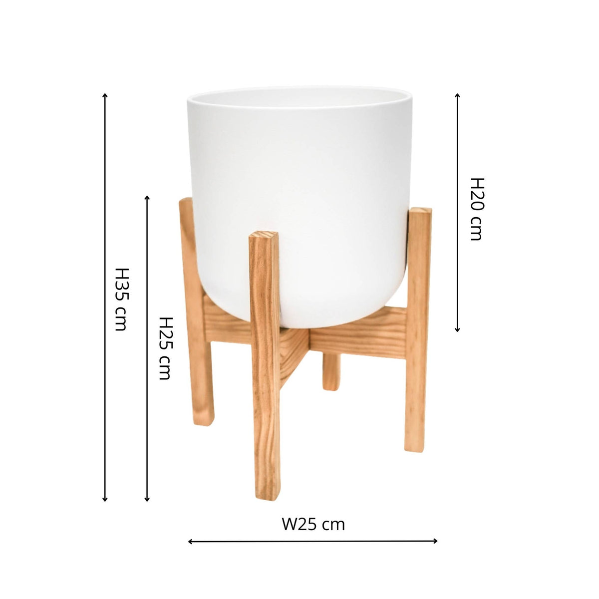 Lisbon Ceramic Indoor Planter with Wooden Stand: White / Small