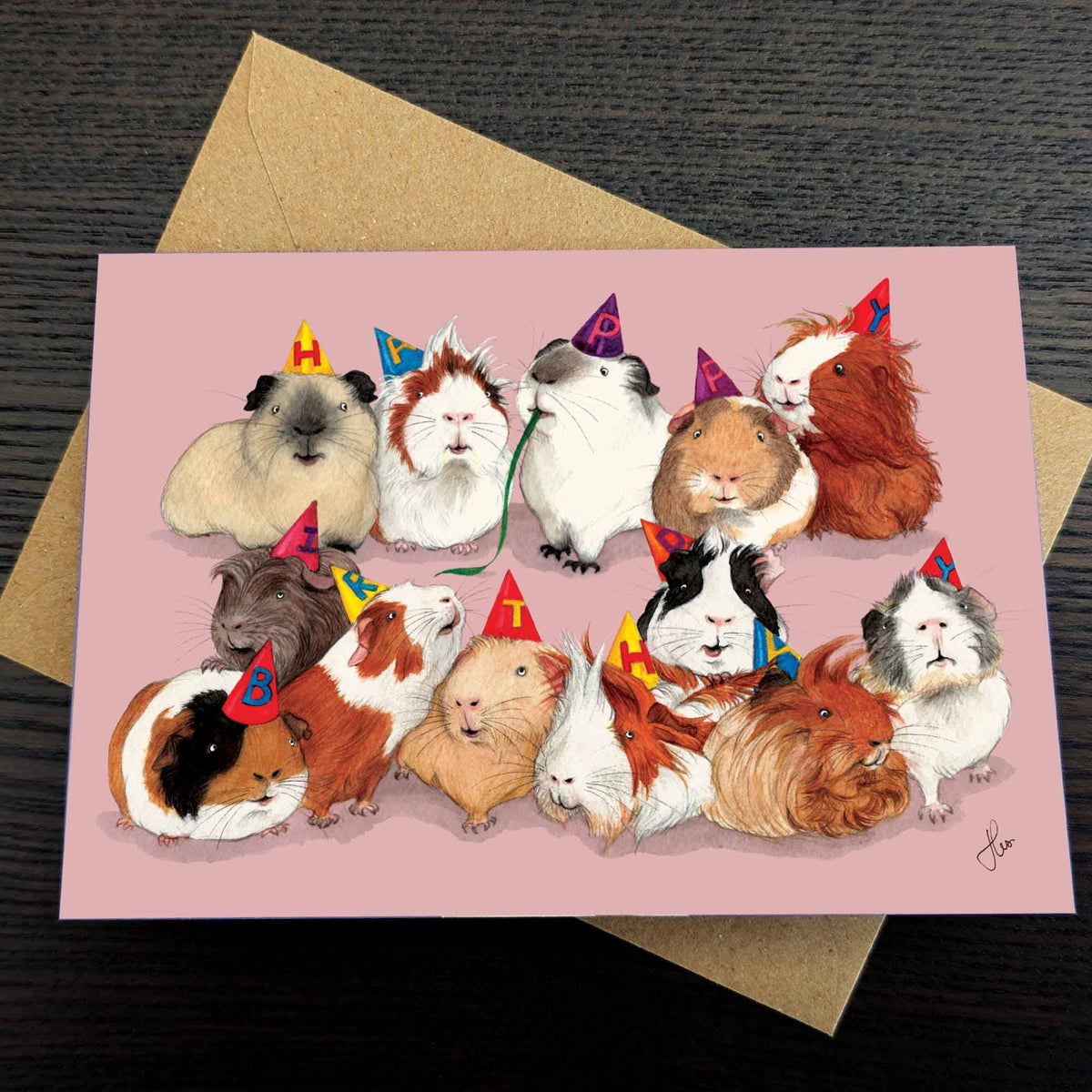 Guinea pigs in party hats card, Cute piggy Birthday card