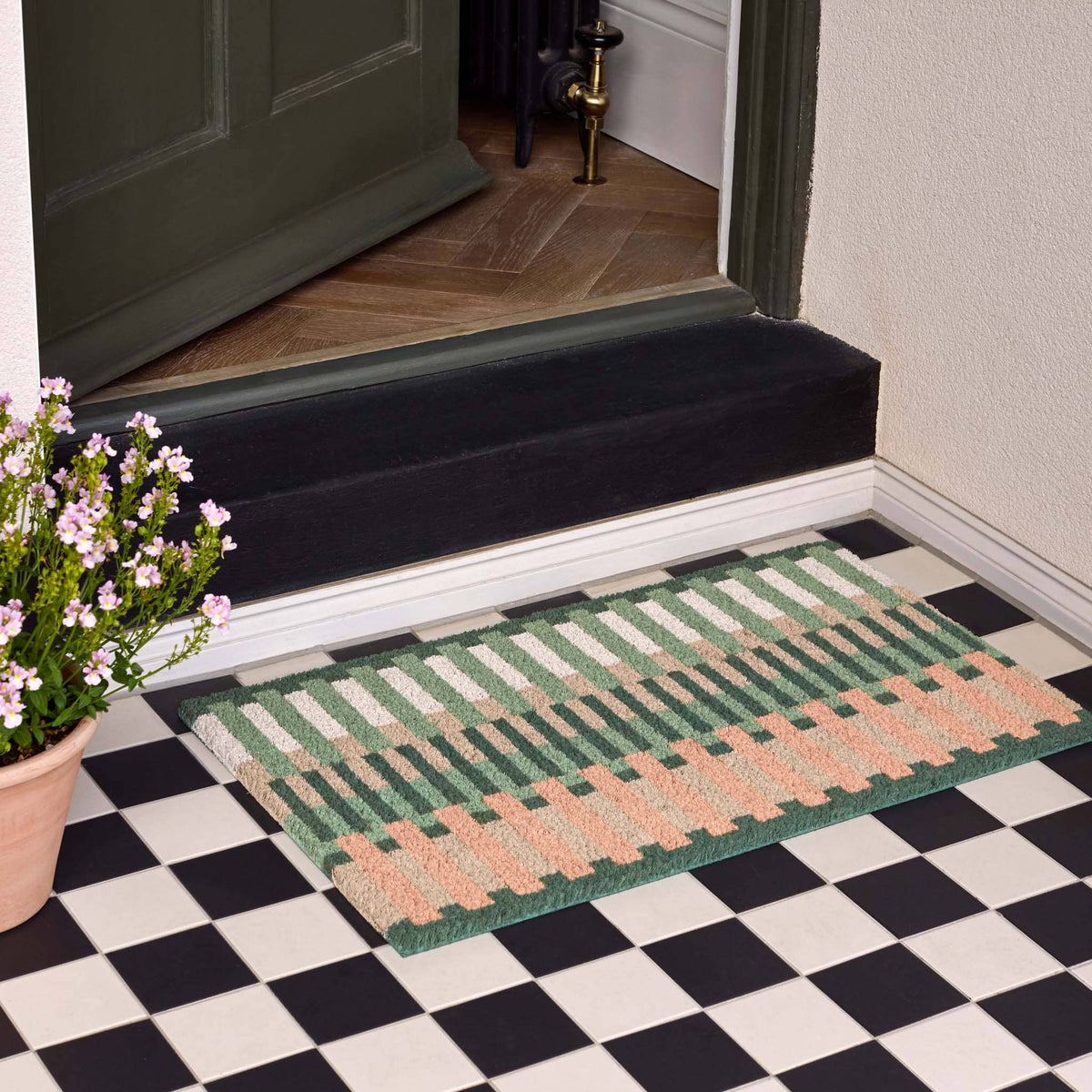 My Mat Printed Coir Pastel Broken Stripe Doormat: 45x75