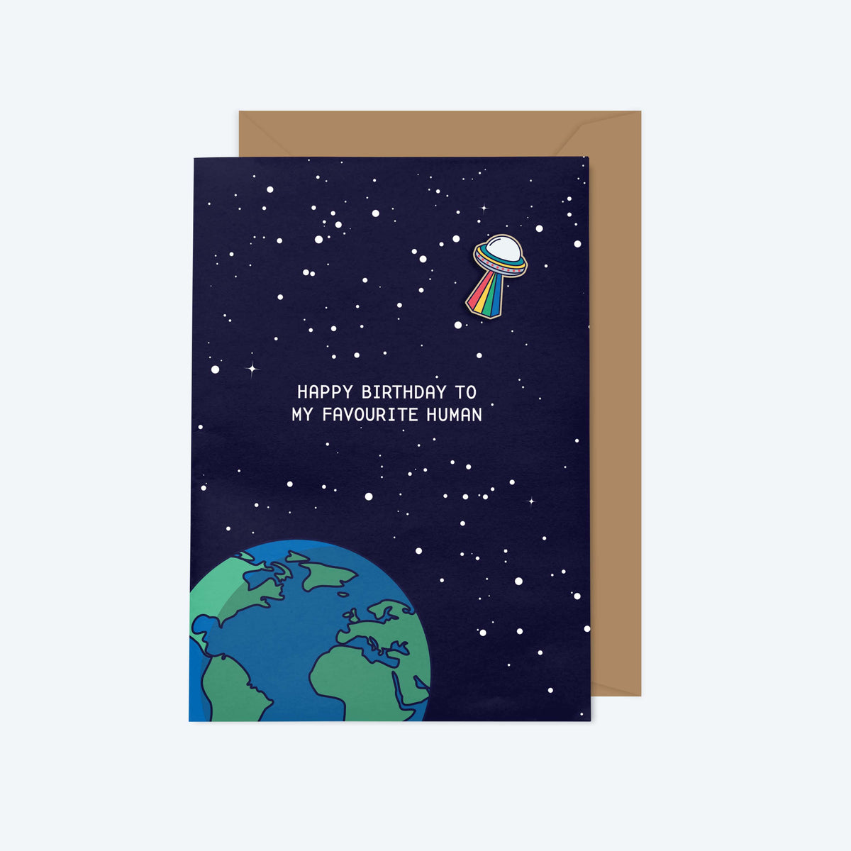 UFO A6 Greeting Card &amp; Wooden Pin Gift Set