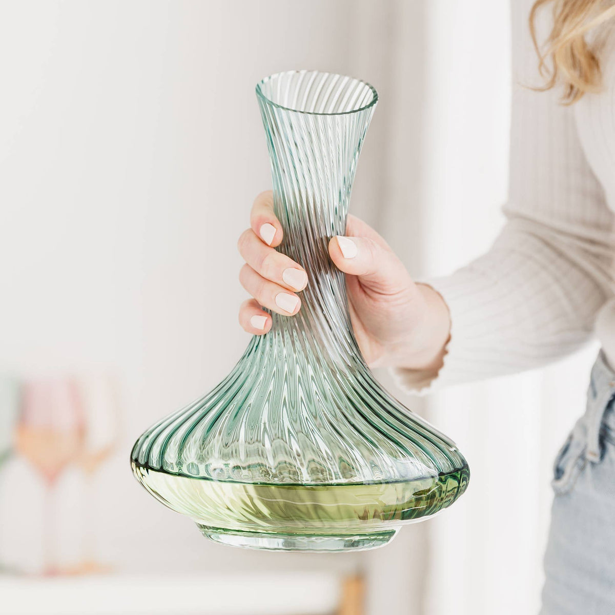 Twist Green Coloured Glass Wine Decanter
