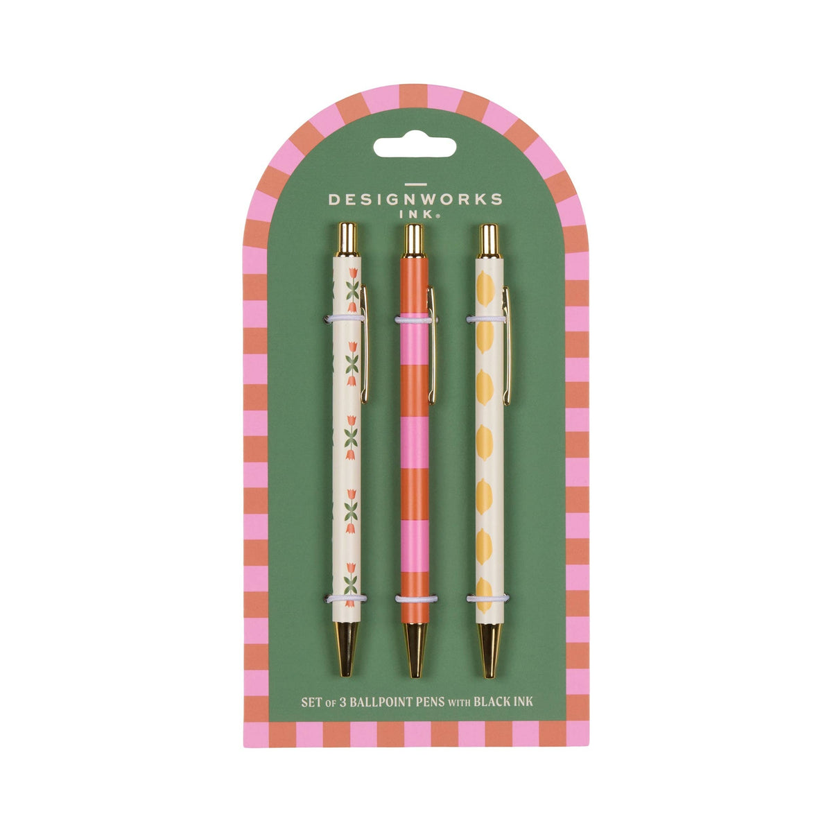 A Dopo Set of 3 Pens - Flower Stripe Lemon