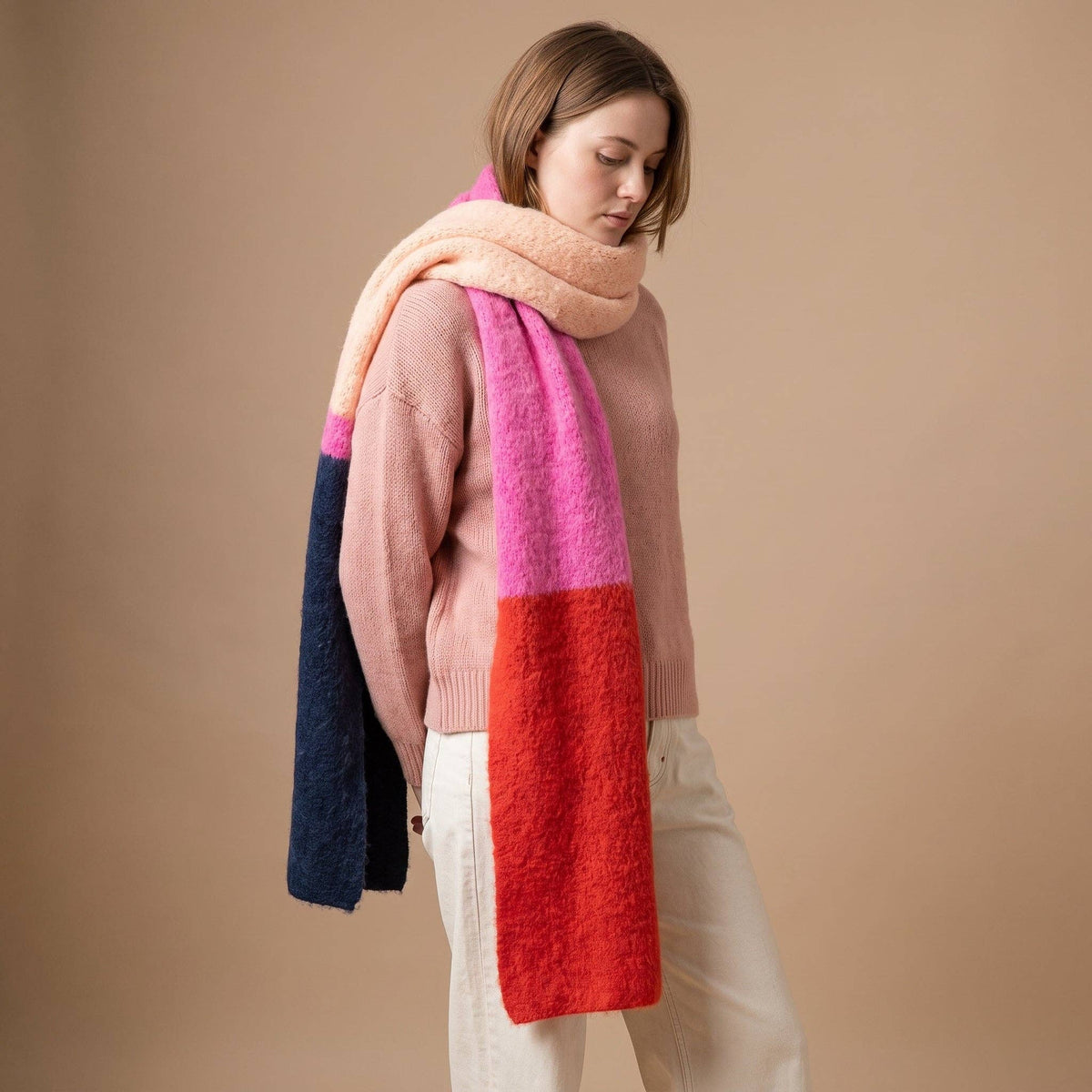 Aster Pink/Red Colourblock Heavyweight Scarf: One-size