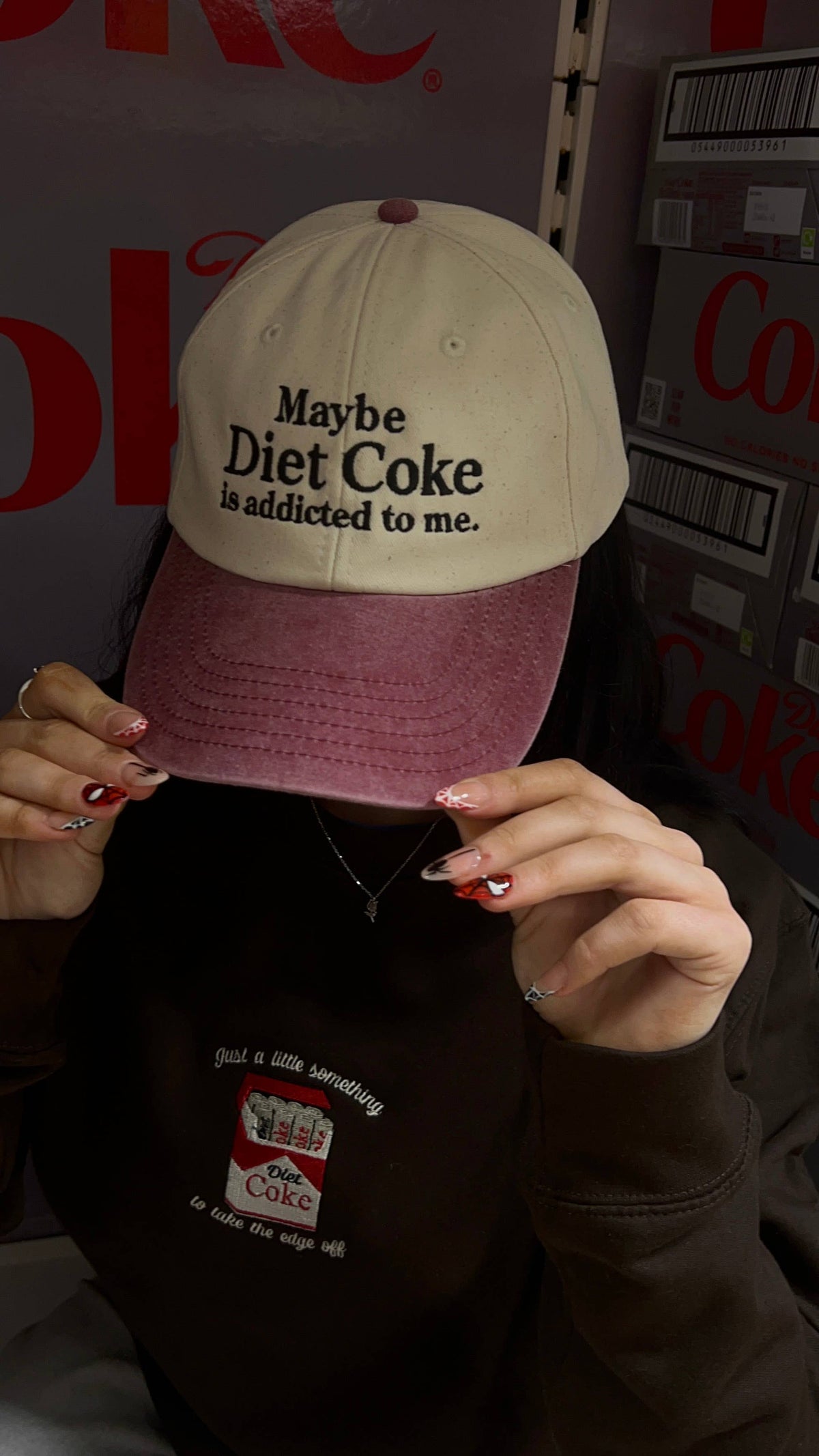 Diet Coke Embroidered Contrast Vintage Cap: Vintage red