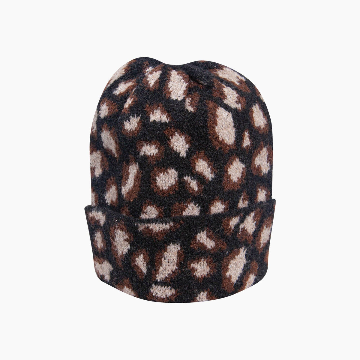Leopard Print Beanie Hat in Black: One Size