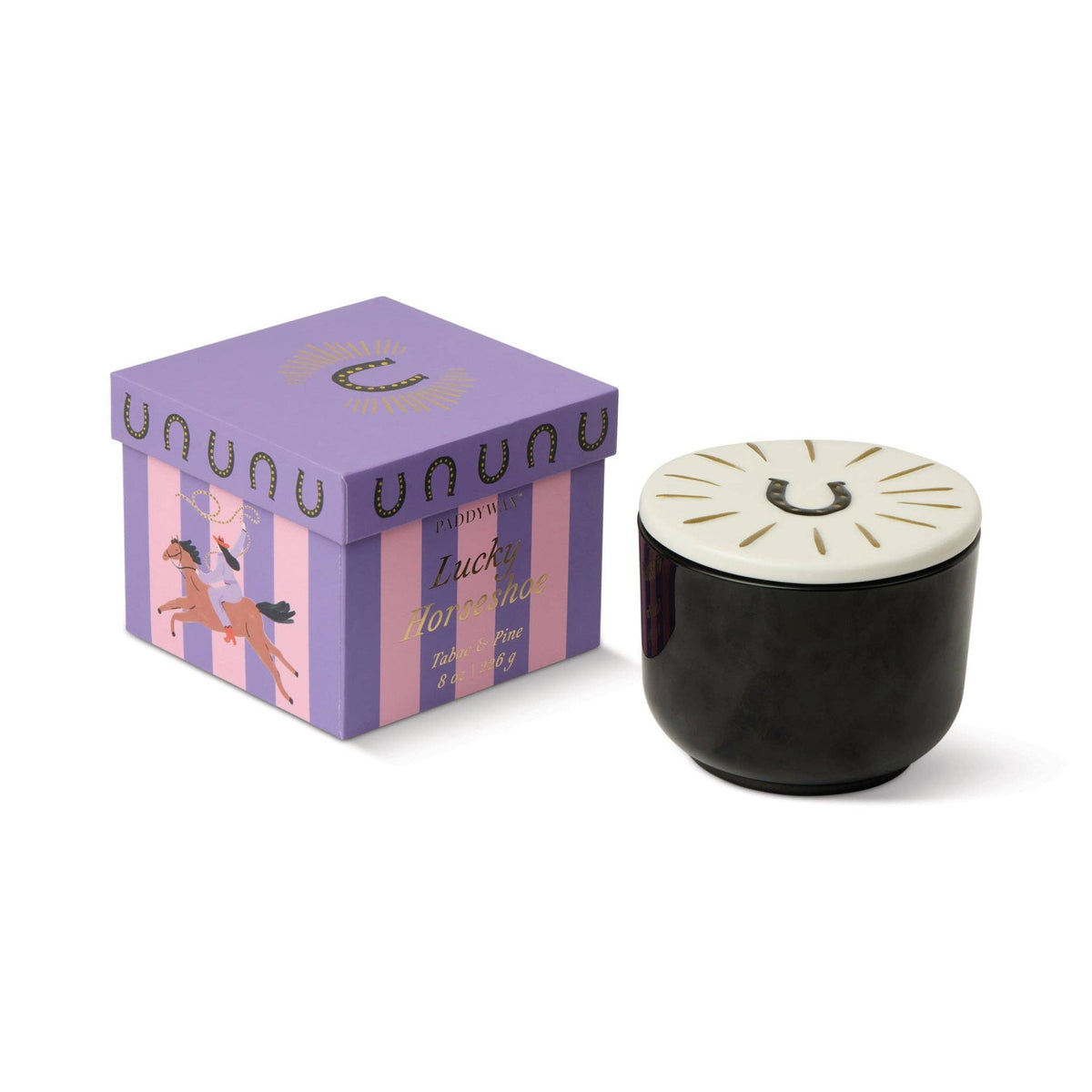 Charmed 8oz/226g Black Glass Candle with Horseshoe Lid - Tabac & Pine