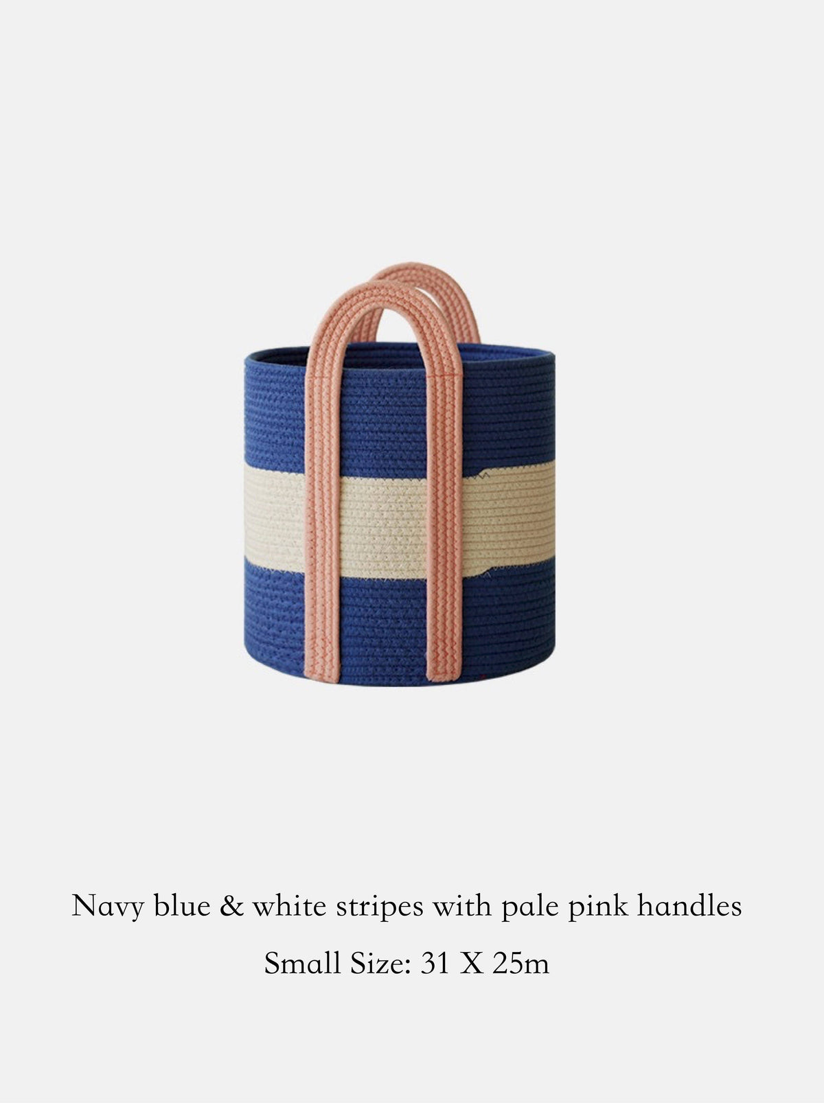Woven Cotton Rope Storage Basket with Handles : Pale Pink & white stripes with yellow handles (31 x 25cm)