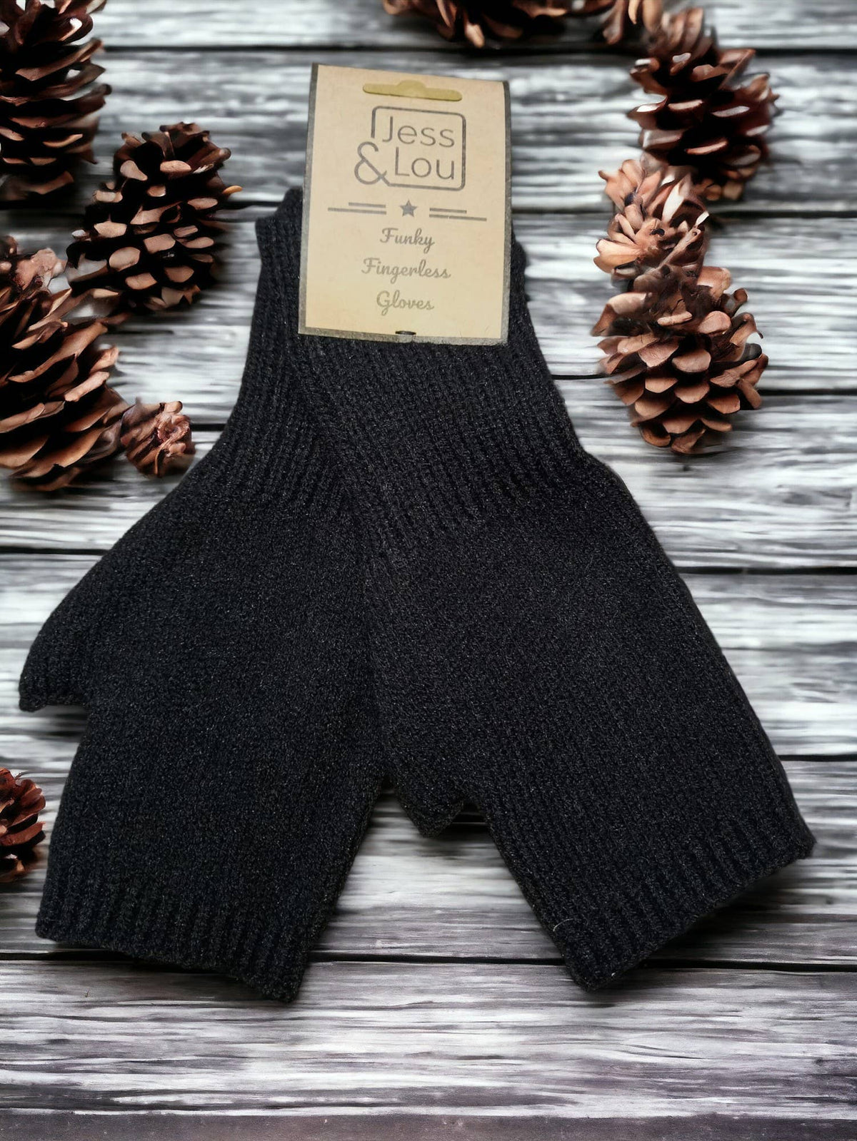 Warm & Classic: Plain Knit Fingerless Gloves: Black