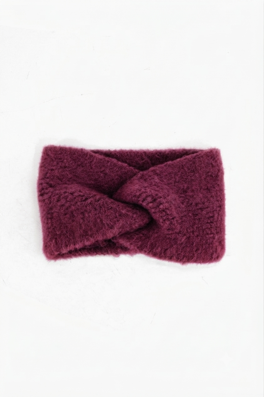 Textured Knitted Headband in Berry: One Size