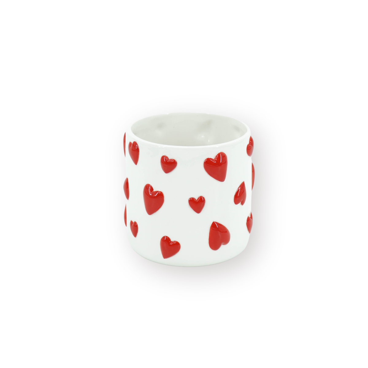 Pot - Planter - Hearts - Dolomite - White/Red - 12.5x12.5x13 cm