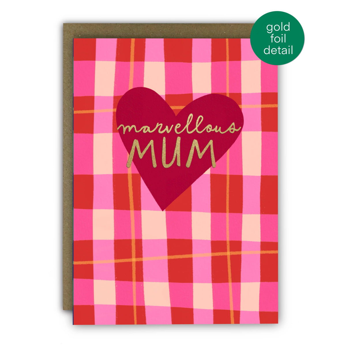 Cute Mother’s Day Card - Pink Tartan Marvellous Mum Gold