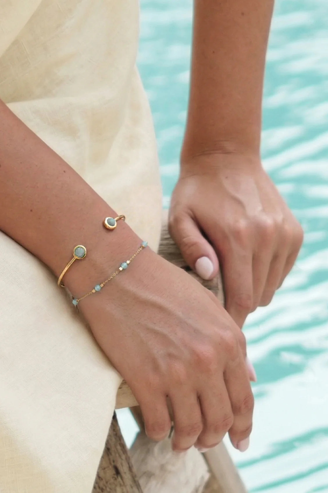 Wellness Amazonite Open Gold Bangle