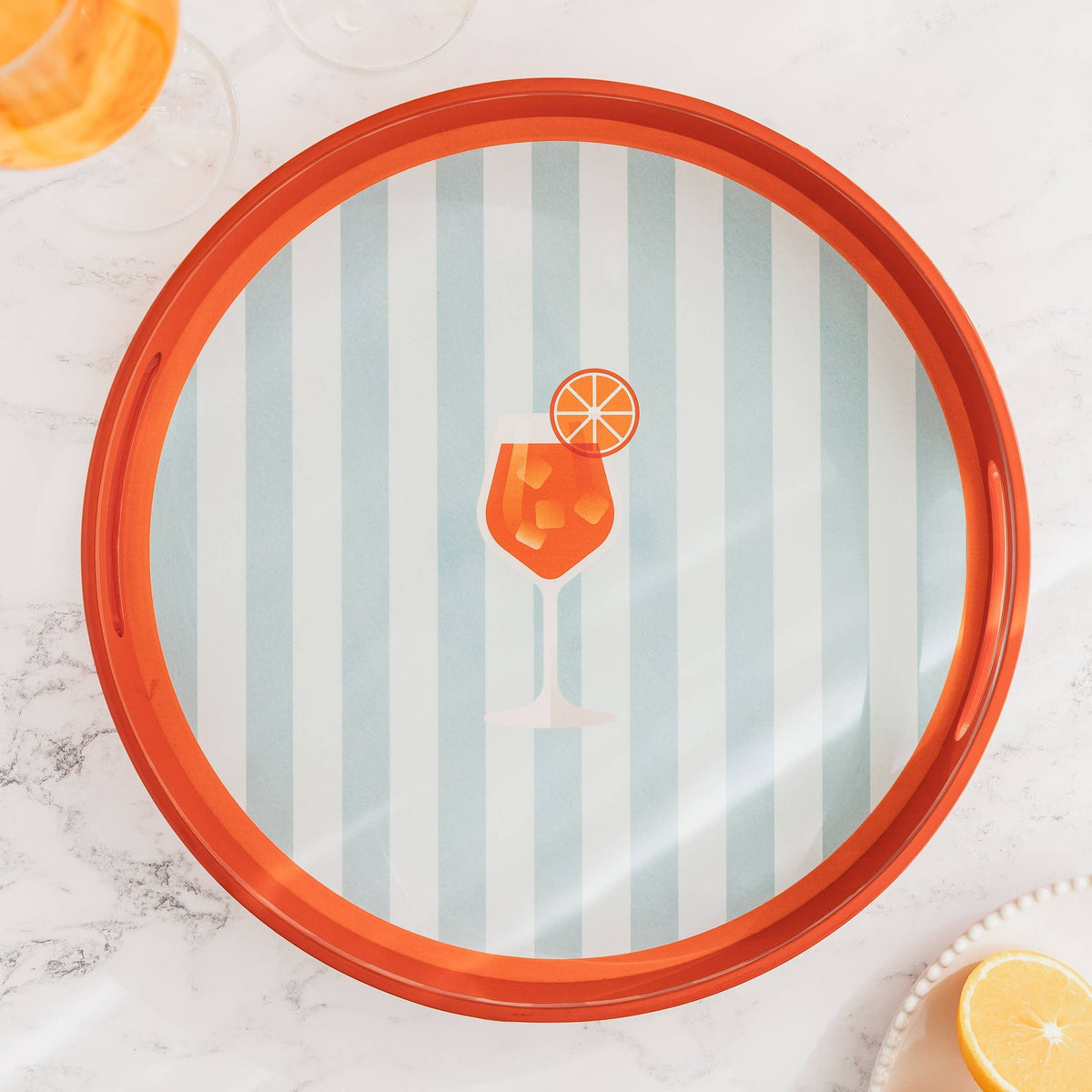 Lacquer Wood Round Drinks Tray: Aperol Spritz