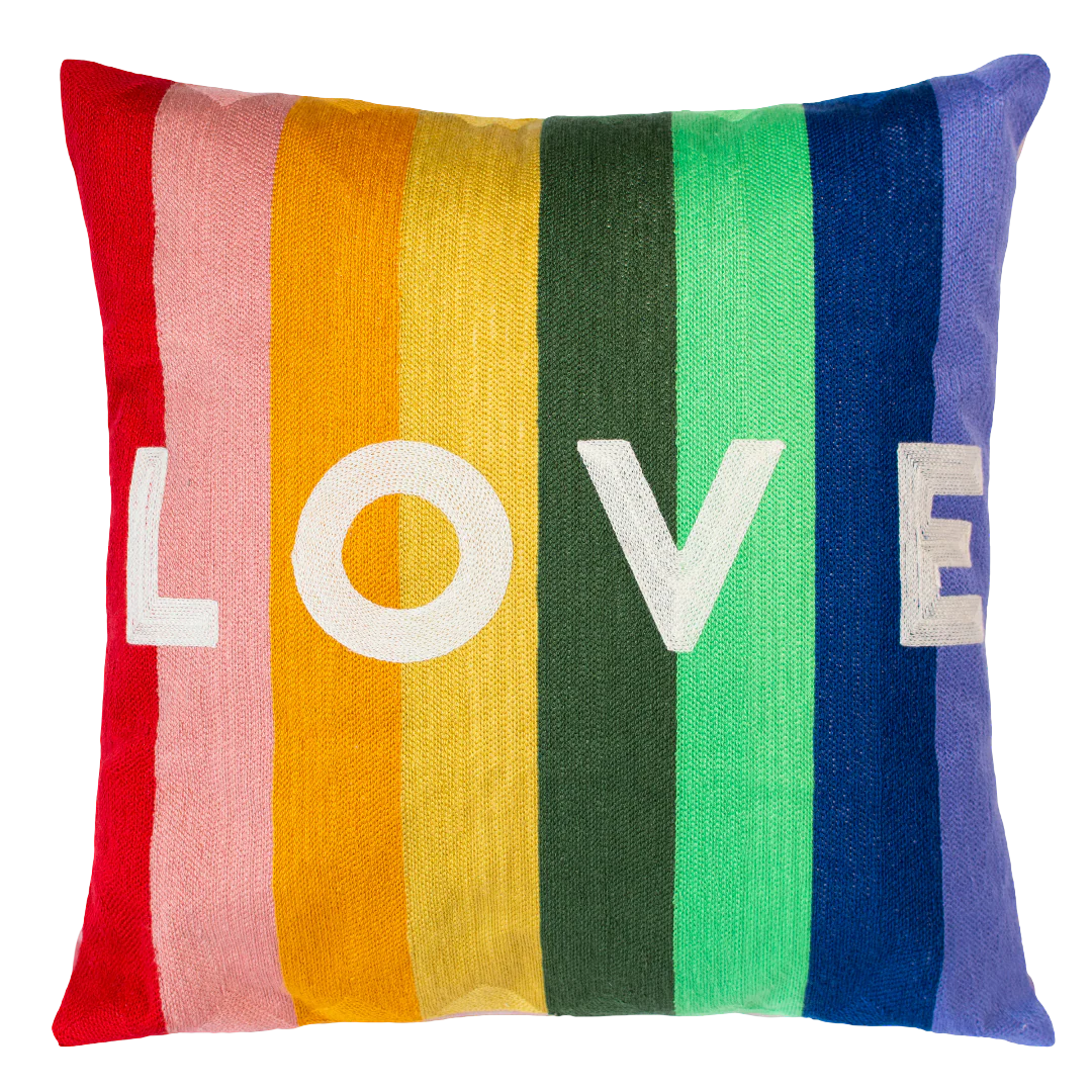 LOVE - Needlepoint Rainbow Themed Pillow
