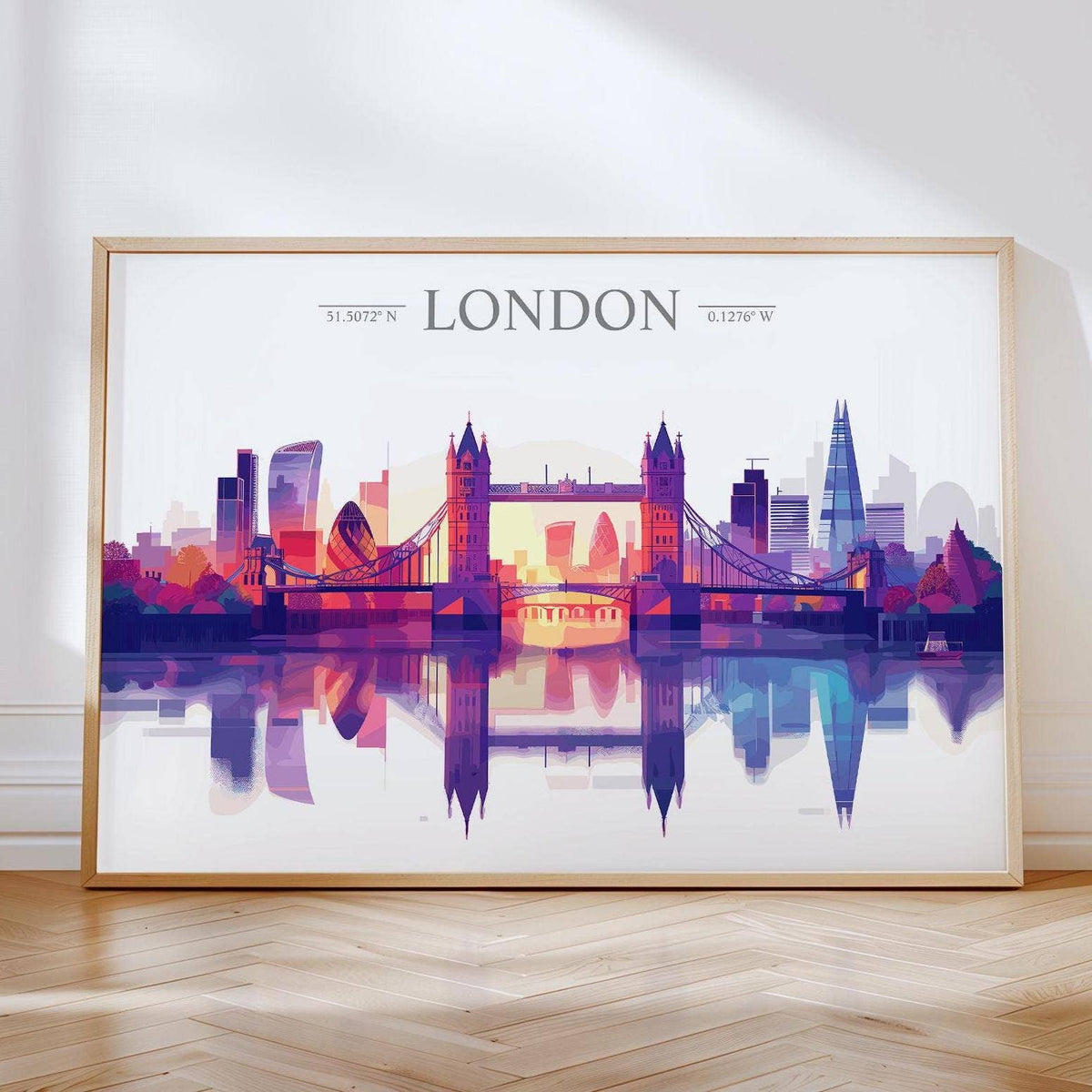 London Skyline Travel Poster Wall Art Landscape, Travel Print of London, London Art Lovers Gift,  UK Art Gift: Fine Art Print / A3 – 11.7 x 16.5