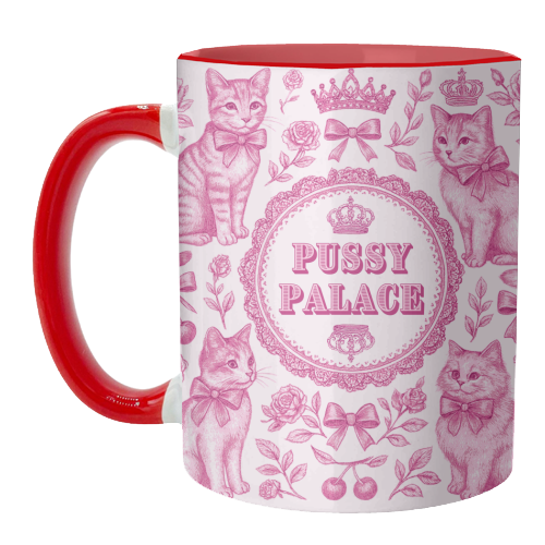 Mugs 'Pussy Palace' by Lilly Rose: Mug Colour Inner & Handle 11oz - Pink