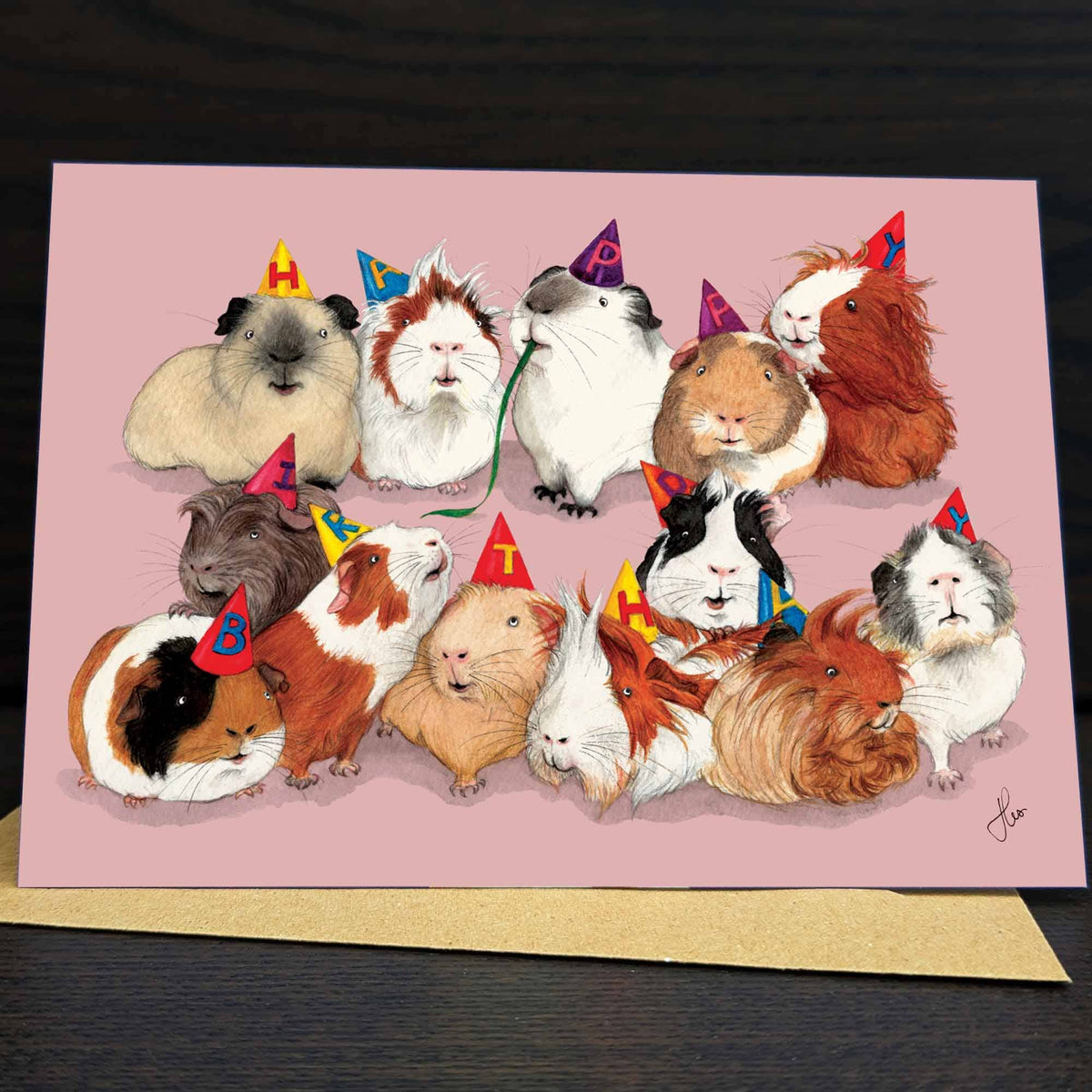 Guinea pigs in party hats card, Cute piggy Birthday card