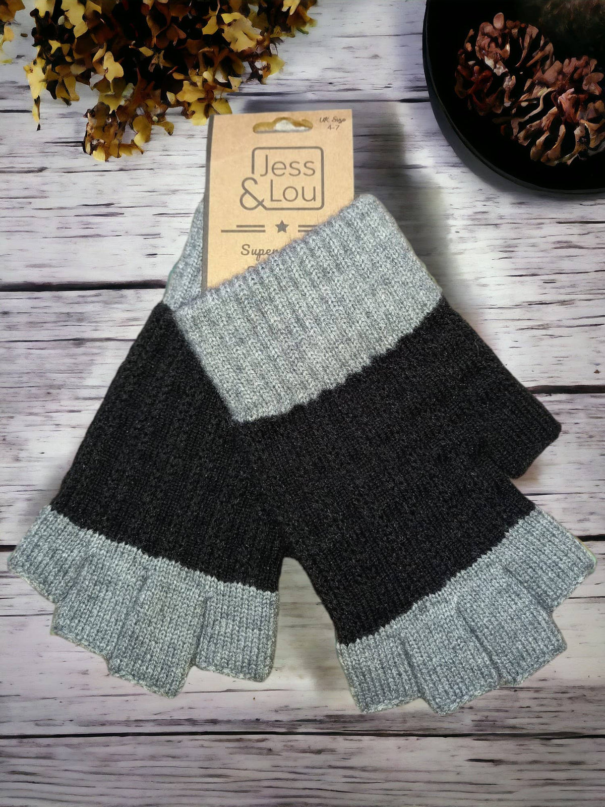 Colour Block Fingertip-less Gloves : Black/Grey