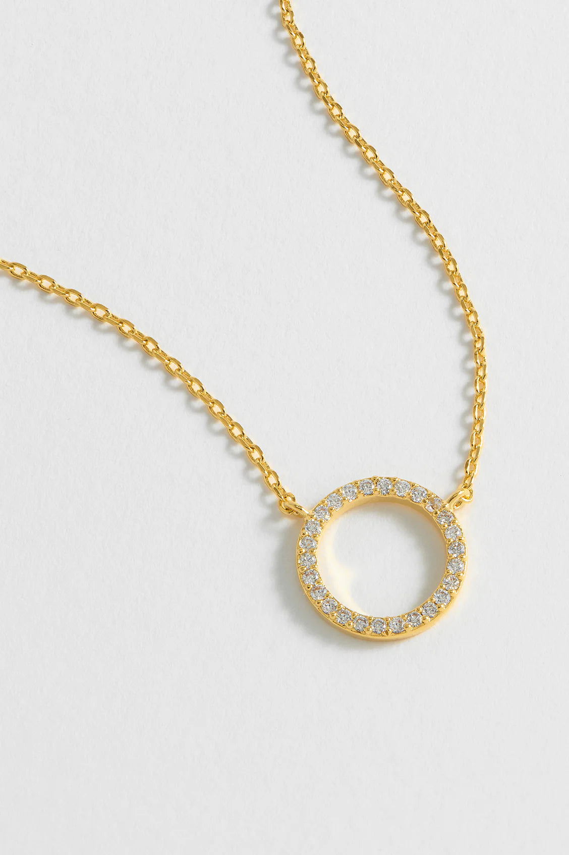 Large Pave Set Circle Cz Gold Plated Necklace