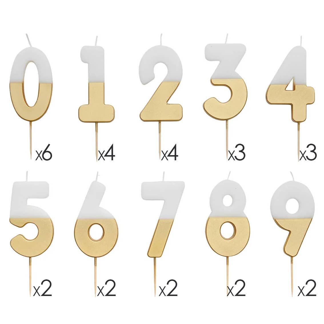 White &amp; Gold Number Birthday Candles Set| 0-9 | 30 Pack |