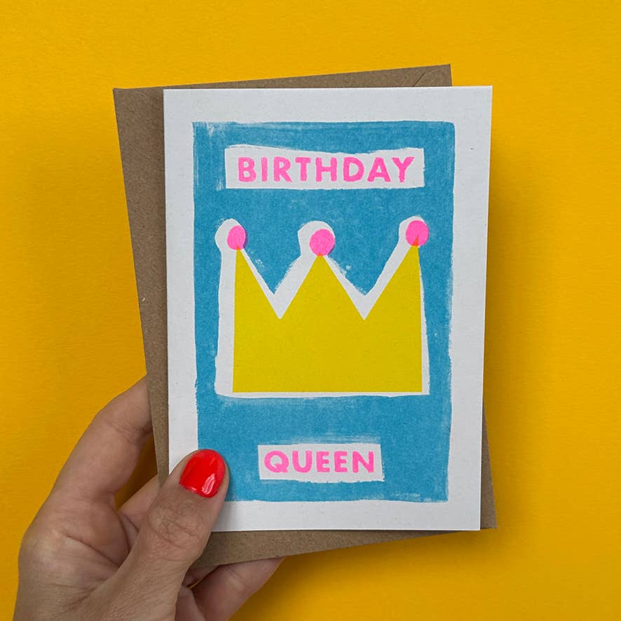 Happy Queen Birthday Card – Bright Modern Hand-Painted Crown