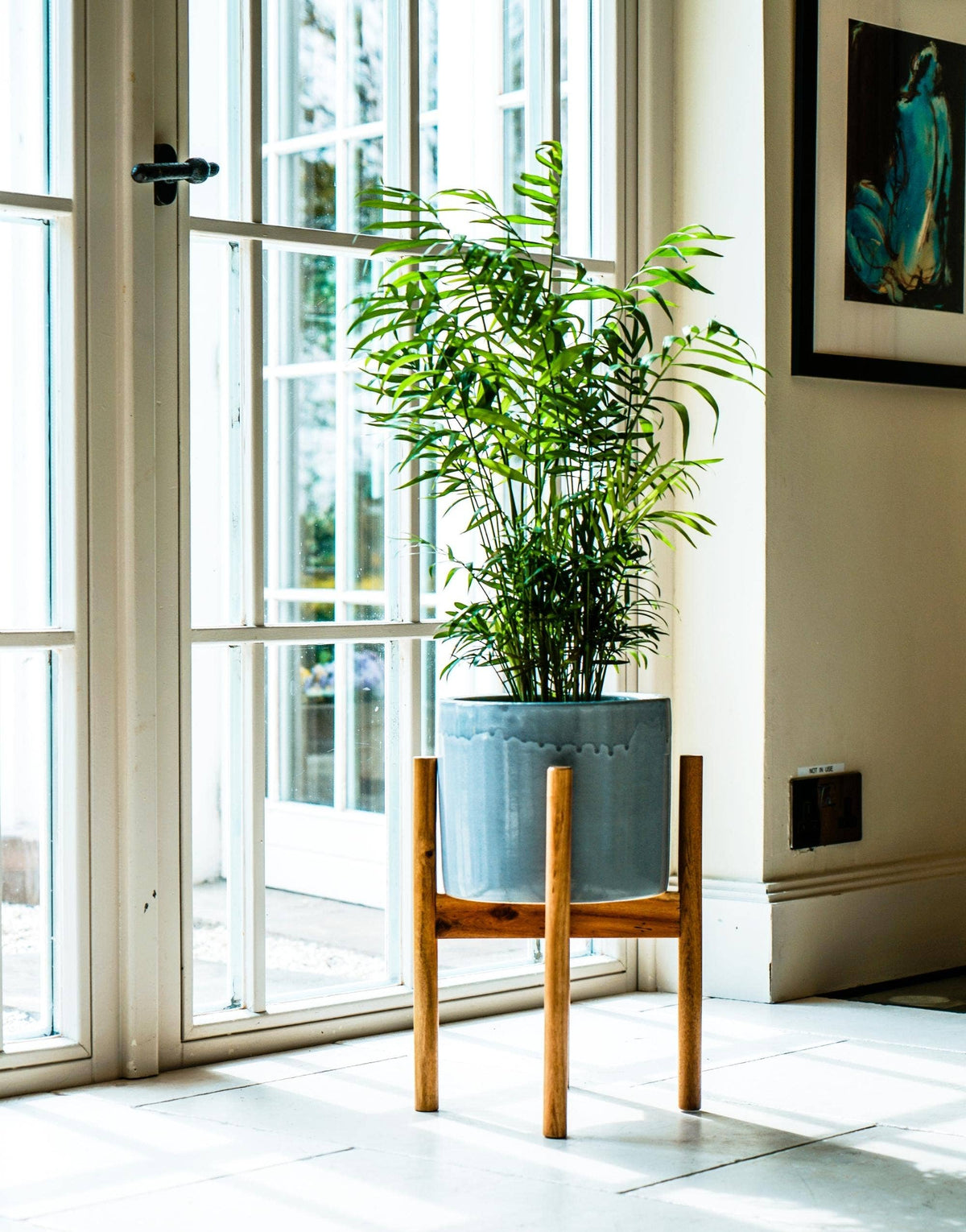 Anzio Planter with Wooden Stand: Warm Grey