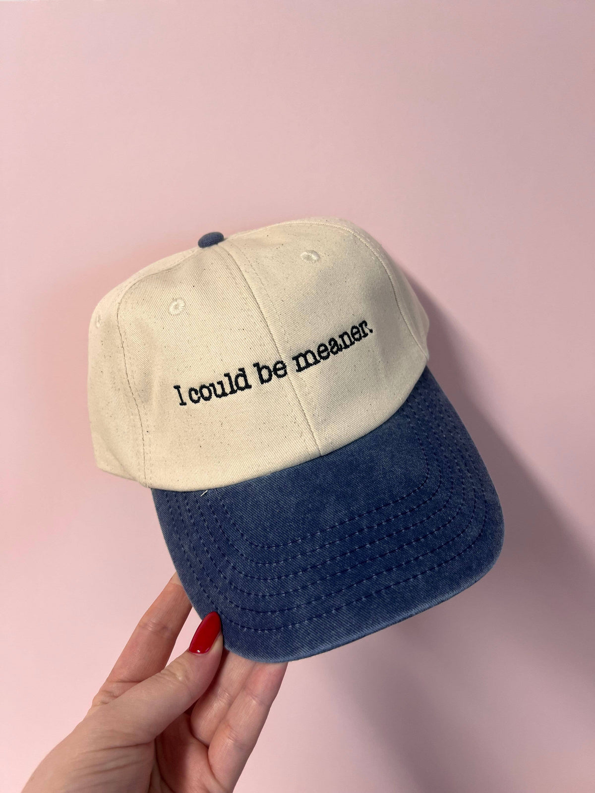 I could be meaner Embroidered Contrast Vintage Cap: Vintage brown