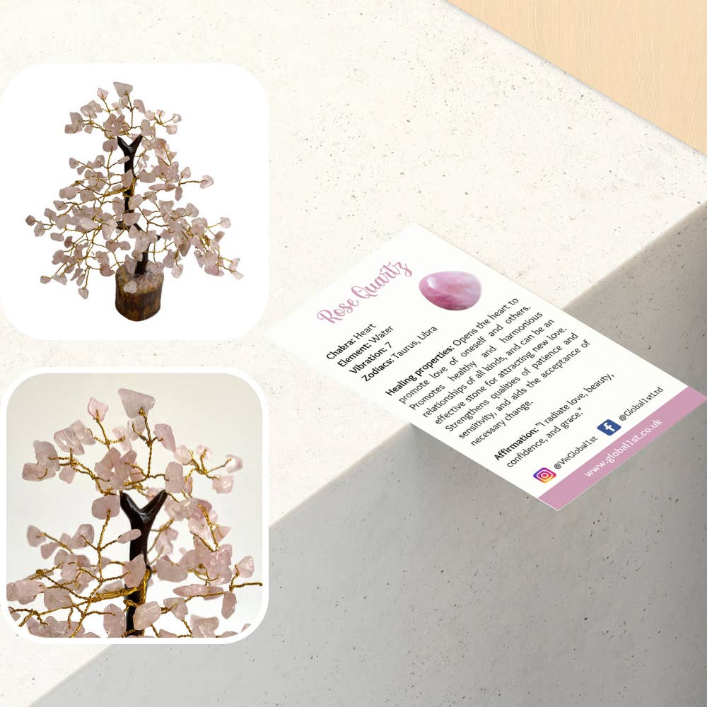 Gemstone Tree, 200 Beads, 20cm: Amethyst and Rose Quartz