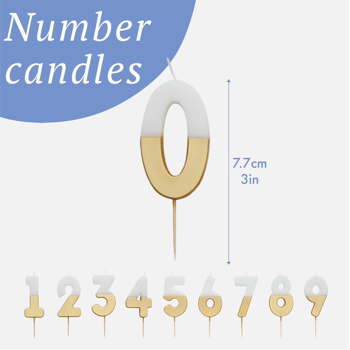 White &amp; Gold Number Birthday Candles Set| 0-9 | 30 Pack |