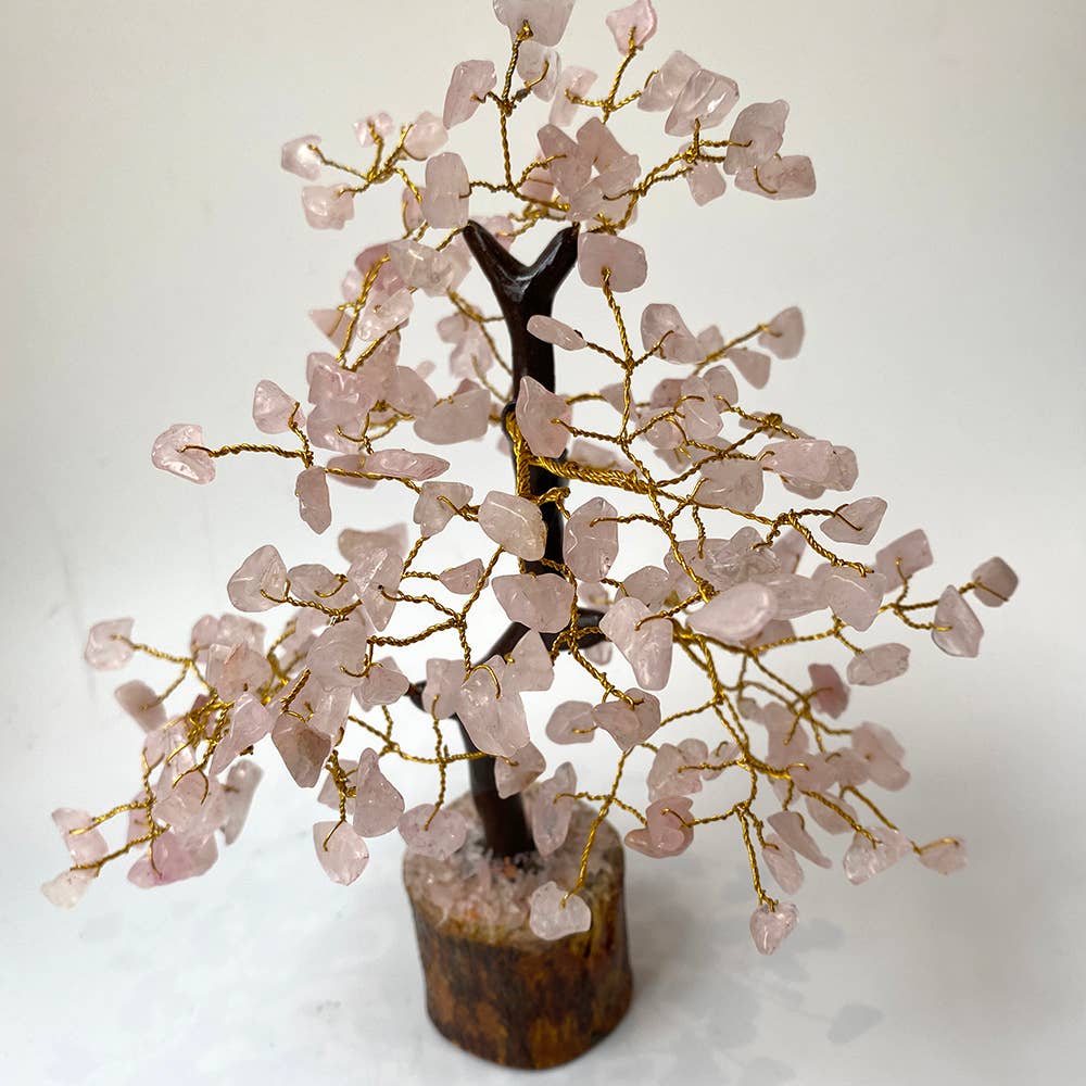 Gemstone Tree, 200 Beads, 20cm: Amethyst and Rose Quartz