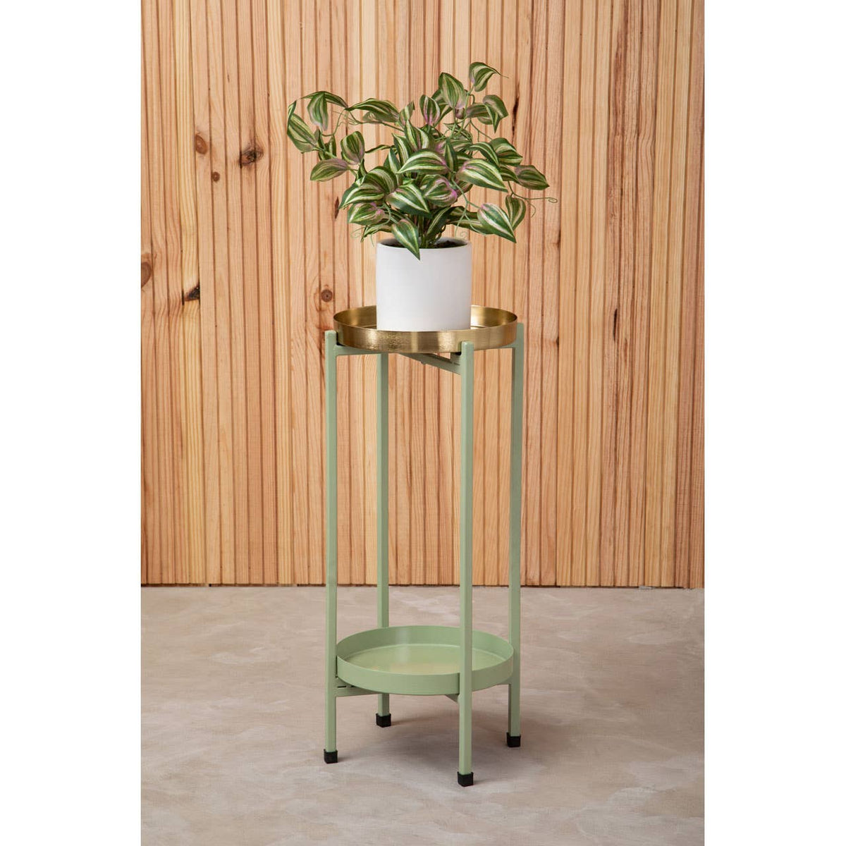 Sabria Green and Gold Tiw Tier Plant Stand