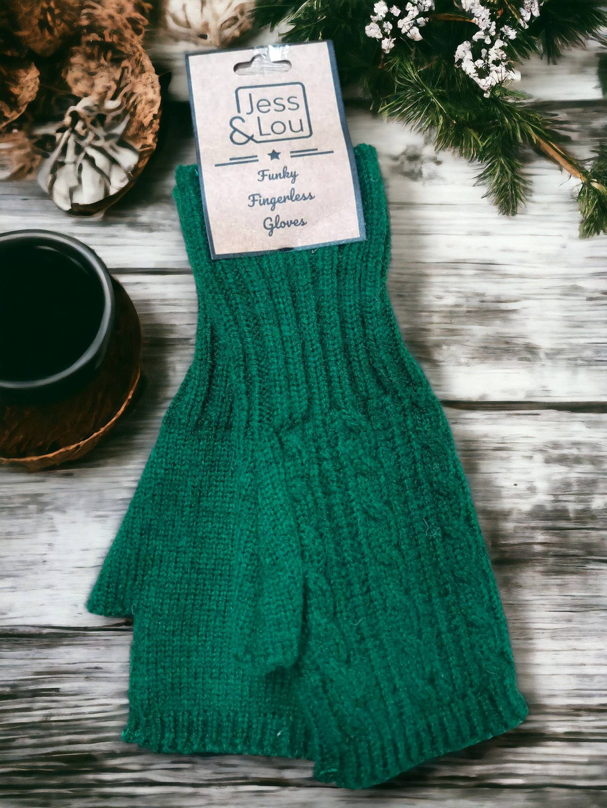 Cosy Fingerless Cable Knit Gloves – Warm & Stylish : Green