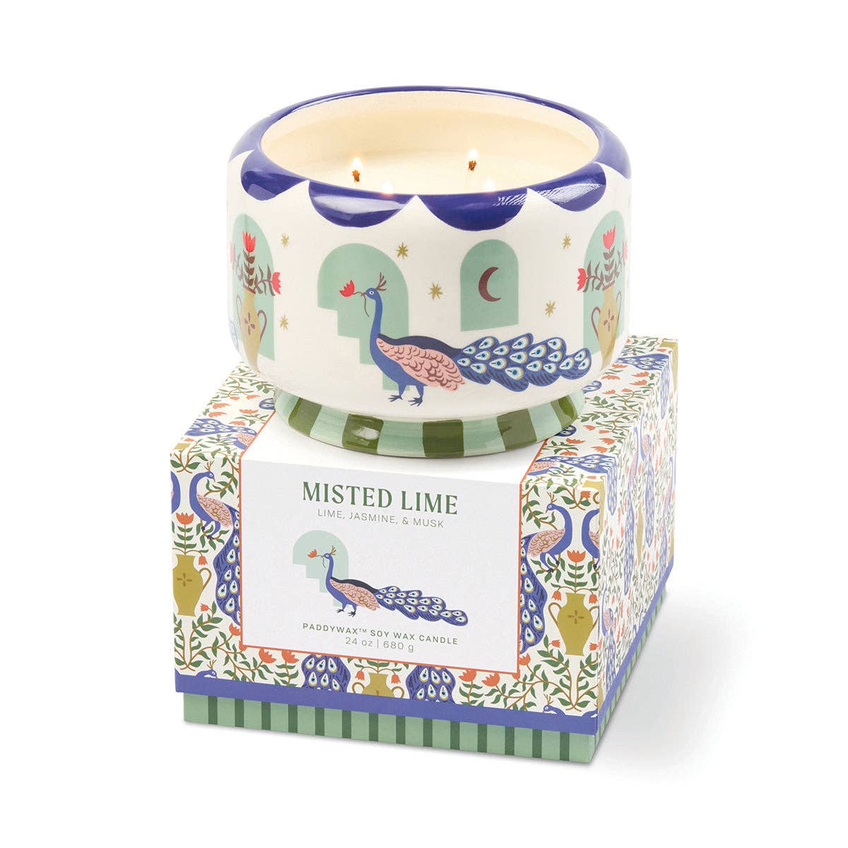 Paddywax A Dopo 24oz./680g Peacock Ceramic Candle - Misted Lime