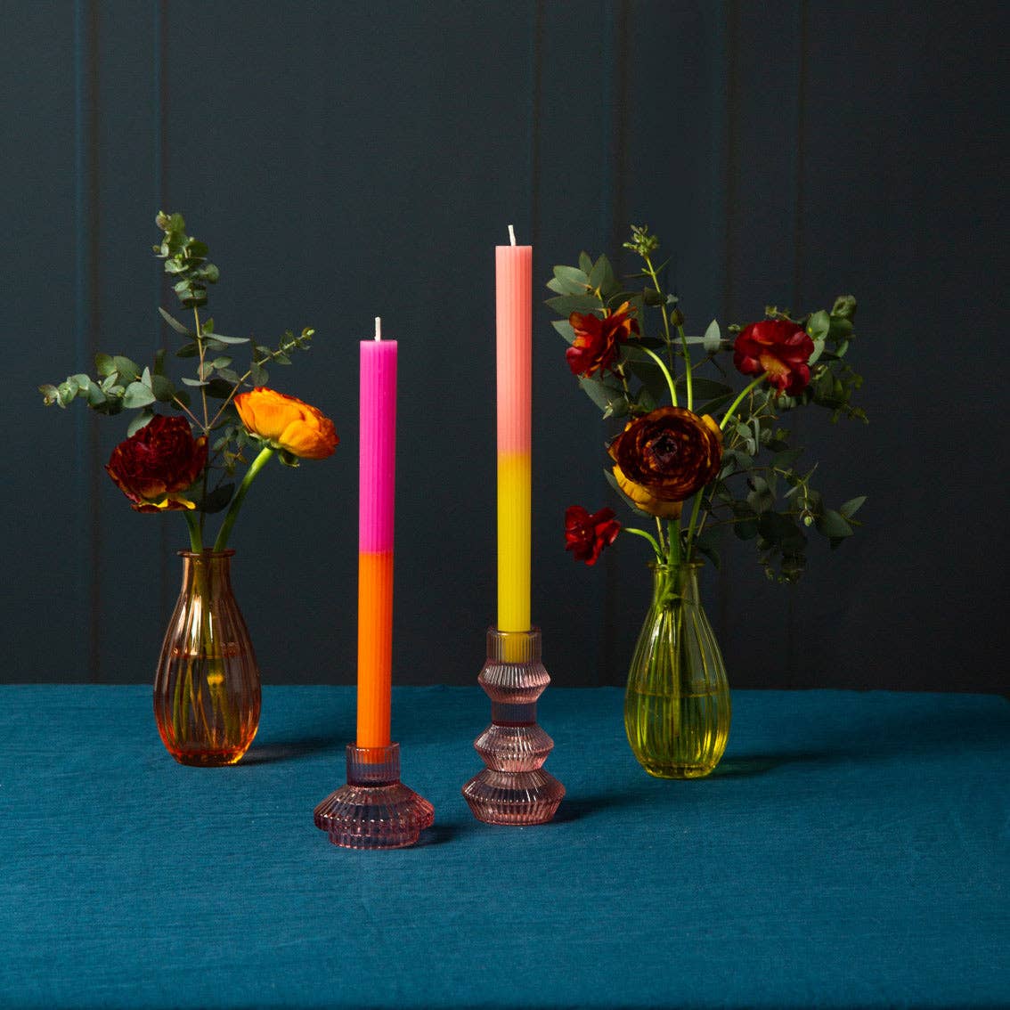 Pink & Orange Marble 2 Tone Ombre Wax Dinner Candles | Summer Candles