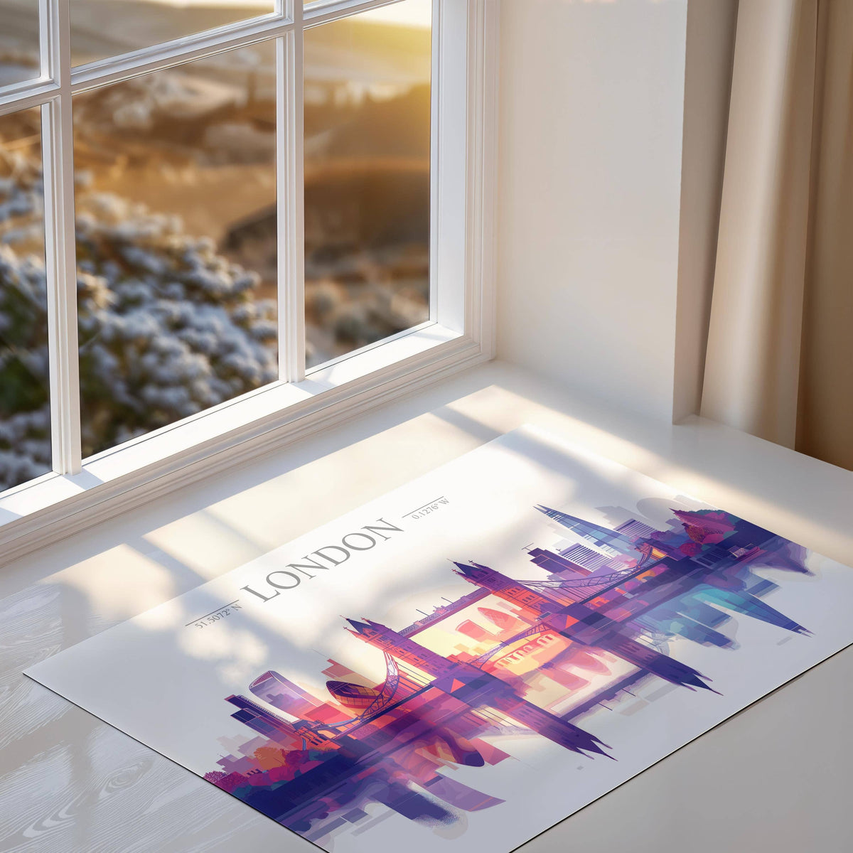 London Skyline Travel Poster Wall Art Landscape, Travel Print of London, London Art Lovers Gift,  UK Art Gift: Fine Art Print / A4 - 8.27 x11.69