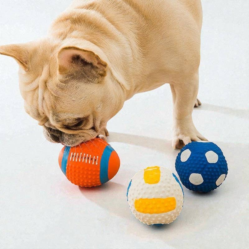 Textured Latex Squeaky Dog Ball: 9cm Football