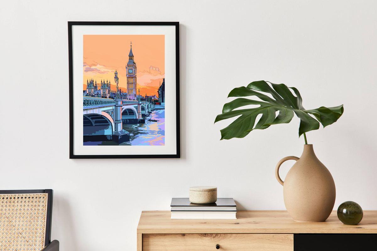Houses of Parliament, London Illustration Art Print: A6 Postcard
