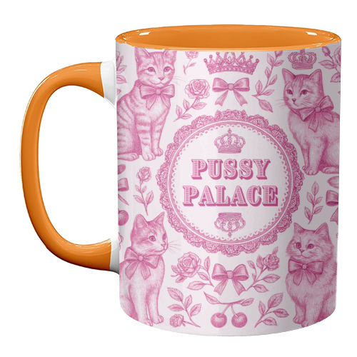 Mugs 'Pussy Palace' by Lilly Rose: Mug Colour Inner & Handle 11oz - Pink