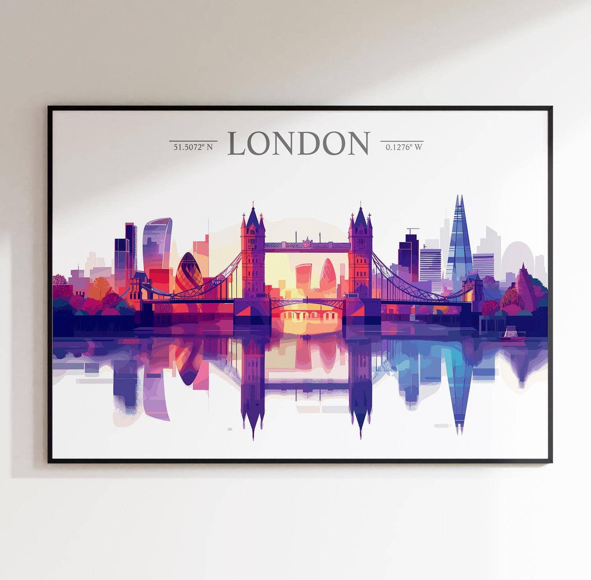 London Skyline Travel Poster Wall Art Landscape, Travel Print of London, London Art Lovers Gift,  UK Art Gift: Fine Art Print / A4 - 8.27 x11.69