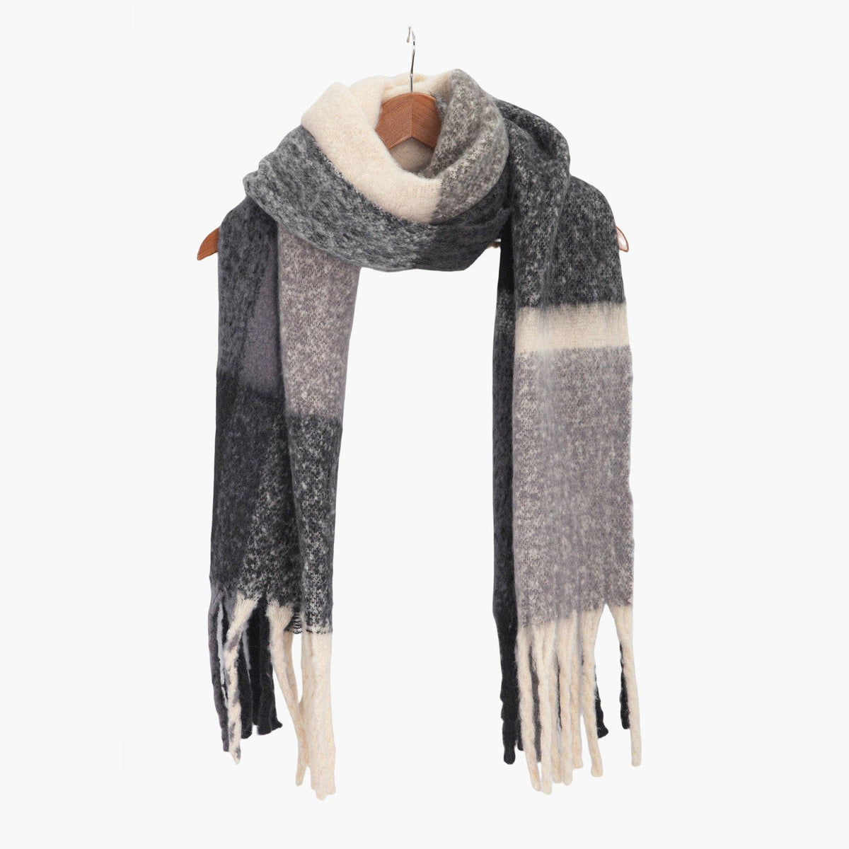 Yara Black Square Colour Block Heavyweight Scarf: One-size