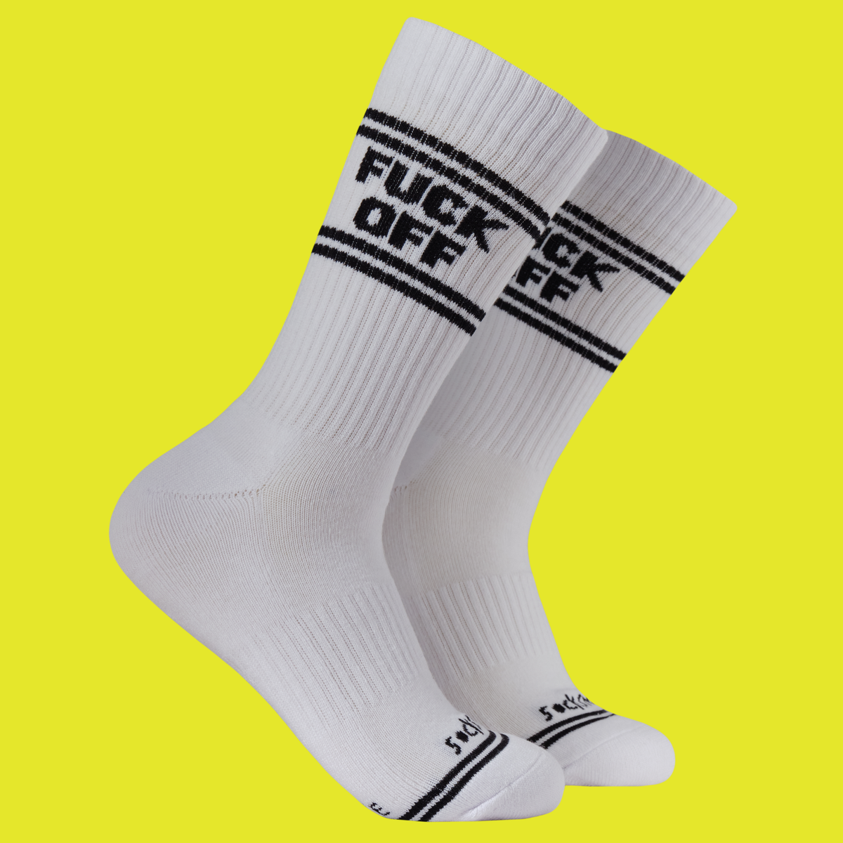 Sweary Sport Socks - Fuck Off: WHITE/BLACK / ONE SIZE (UK 5-11 / EU 38-45 / US 7-12)
