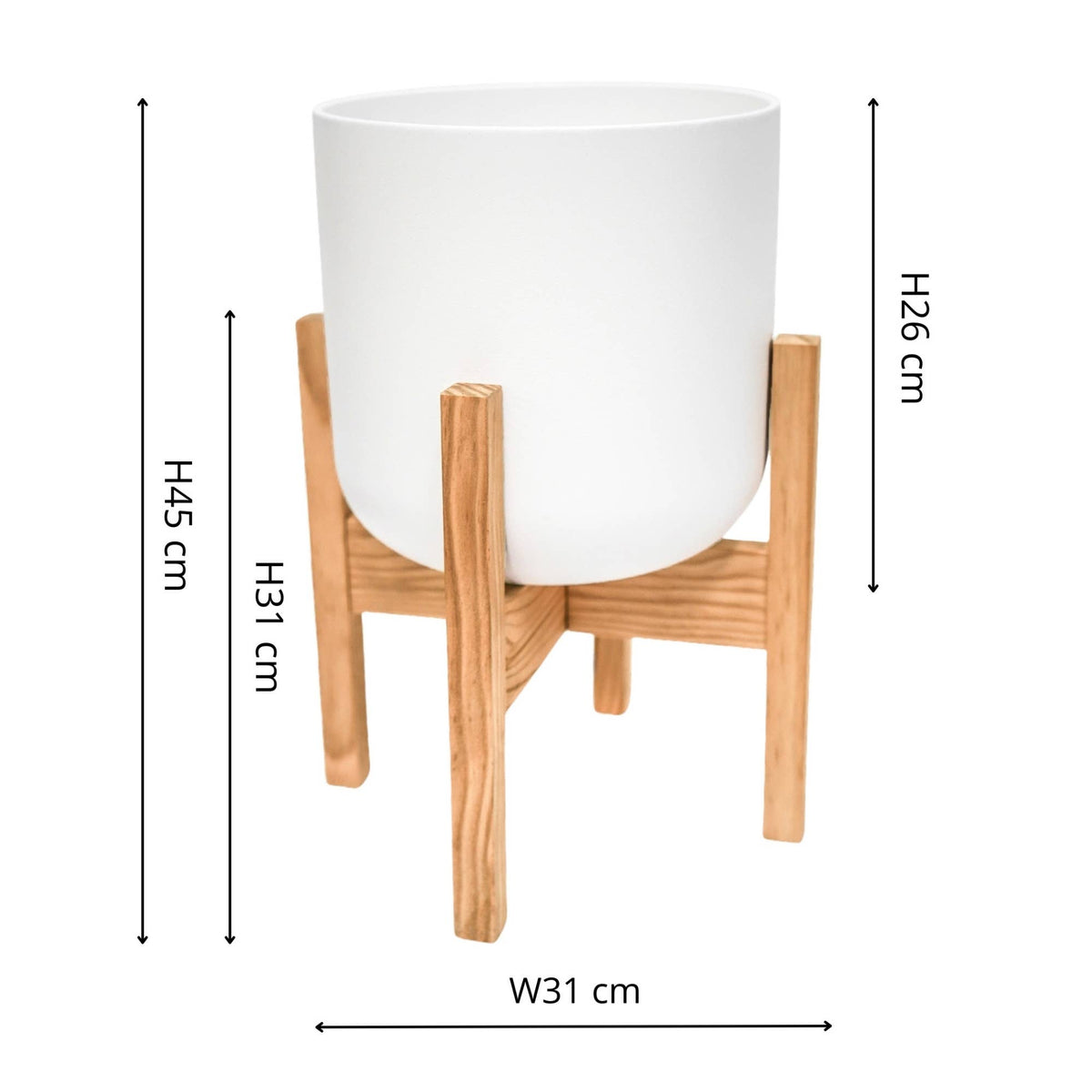 Lisbon Ceramic Indoor Planter with Wooden Stand: White / Small