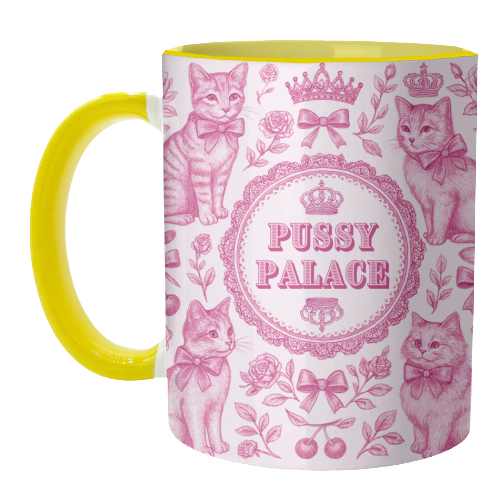 Mugs 'Pussy Palace' by Lilly Rose: Mug Colour Inner & Handle 11oz - Pink