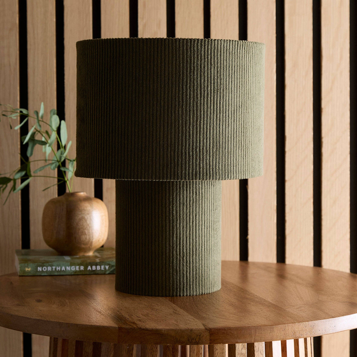 Striped Velvet Table Lamps in a Corduroy Design Available in Ivory, White, Lilac, Dark Green, Soft Green and Brown: Brown