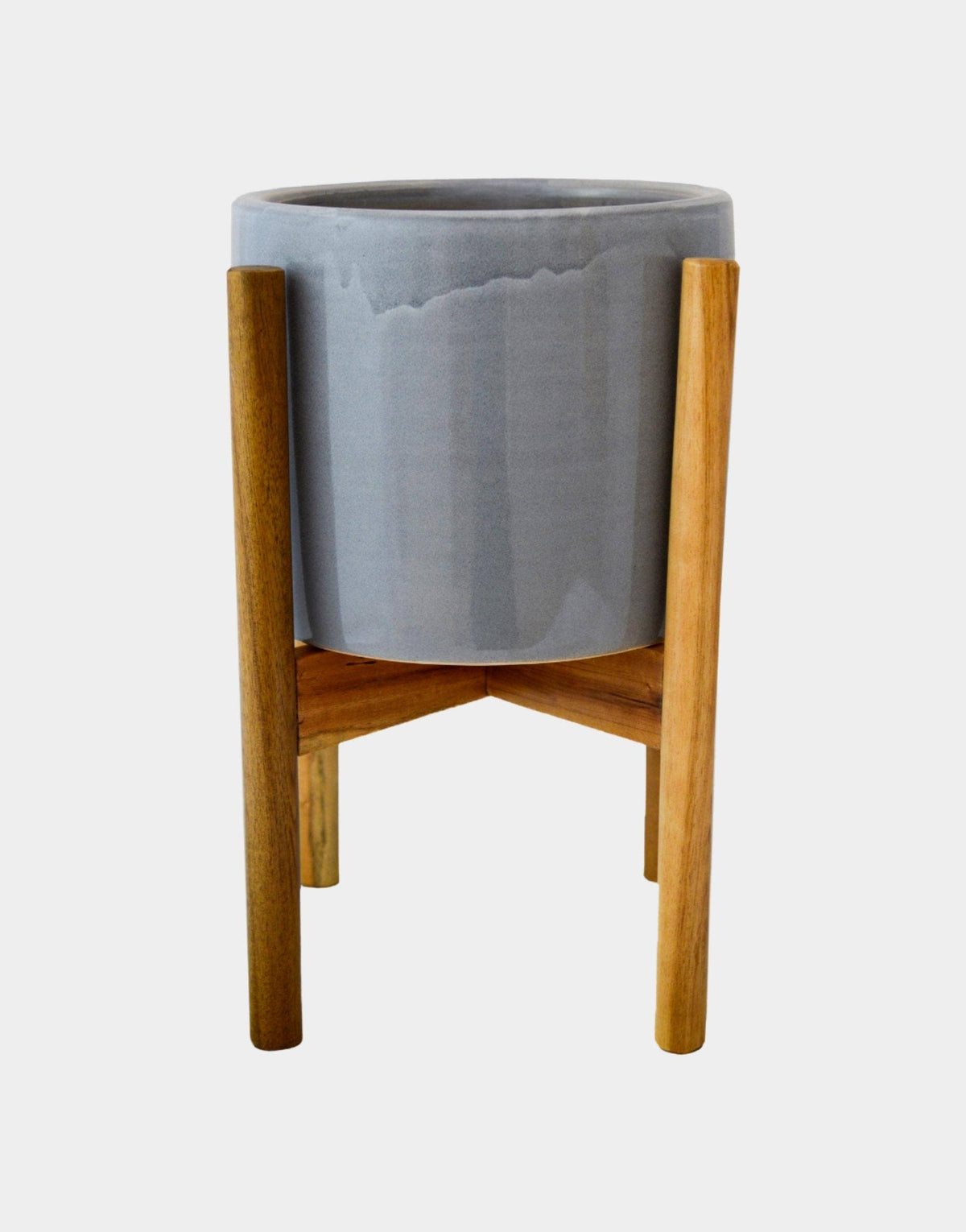 Anzio Planter with Wooden Stand: Warm Grey