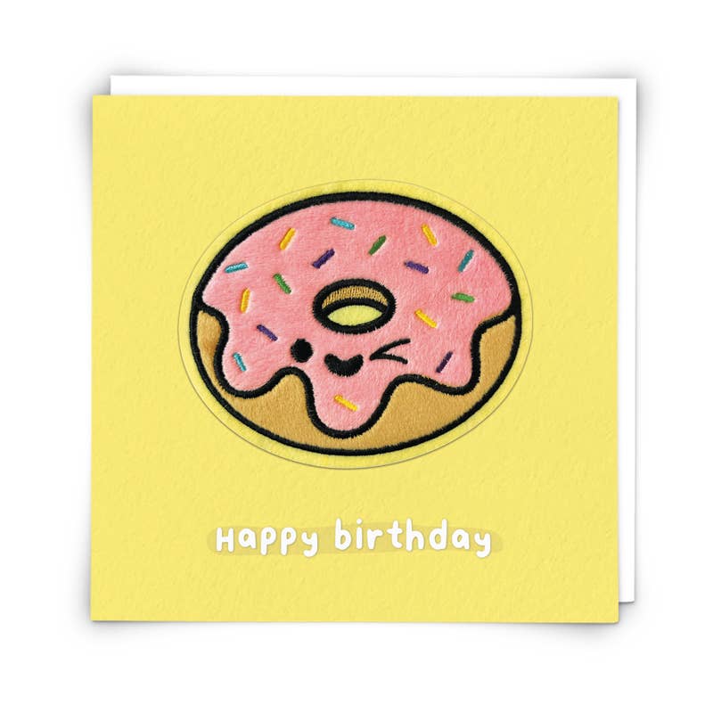 Harley Donut Greetings Card with Reusable Plushie Patch