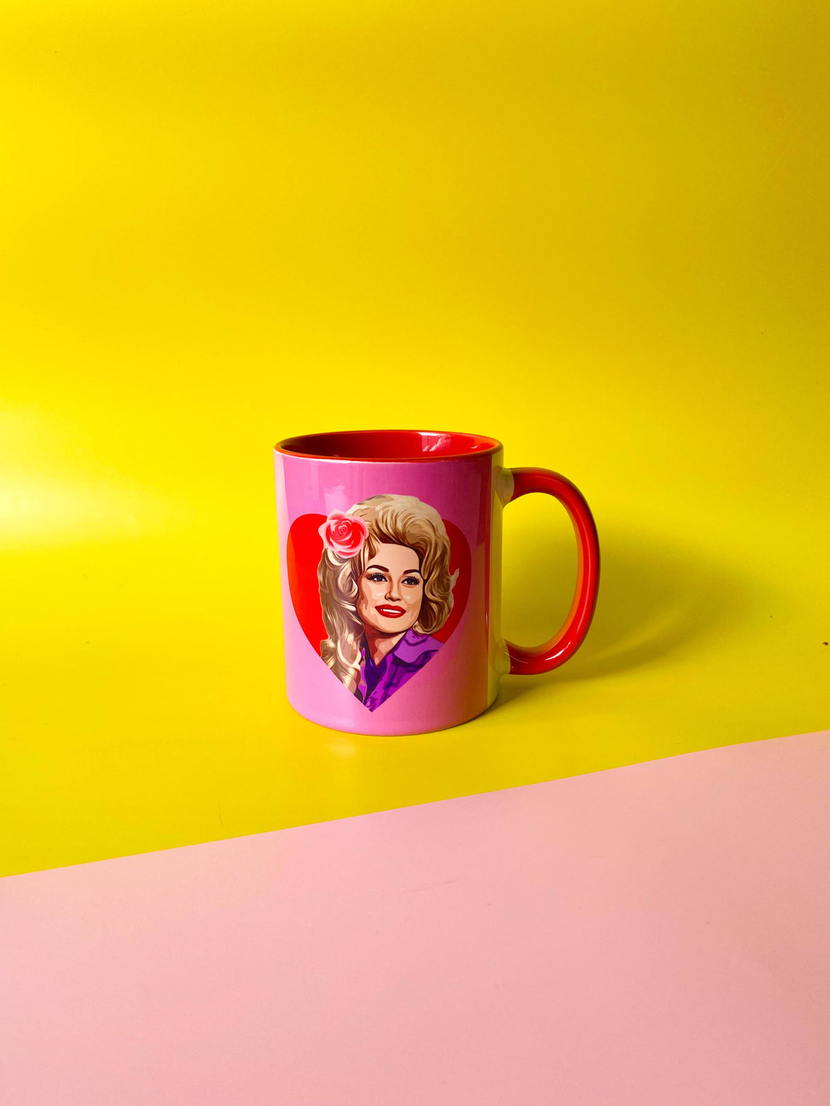 Mugs 'Dolly in Red Heart' by DOLLY WOLFE: Mug Colour Inner & Handle 11Oz - Red