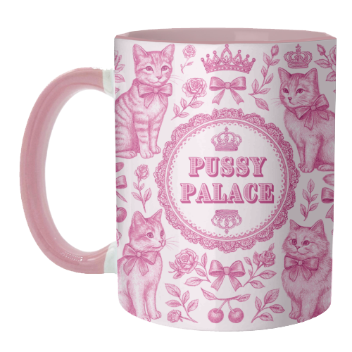 Mugs 'Pussy Palace' by Lilly Rose: Mug Colour Inner & Handle 11oz - Pink