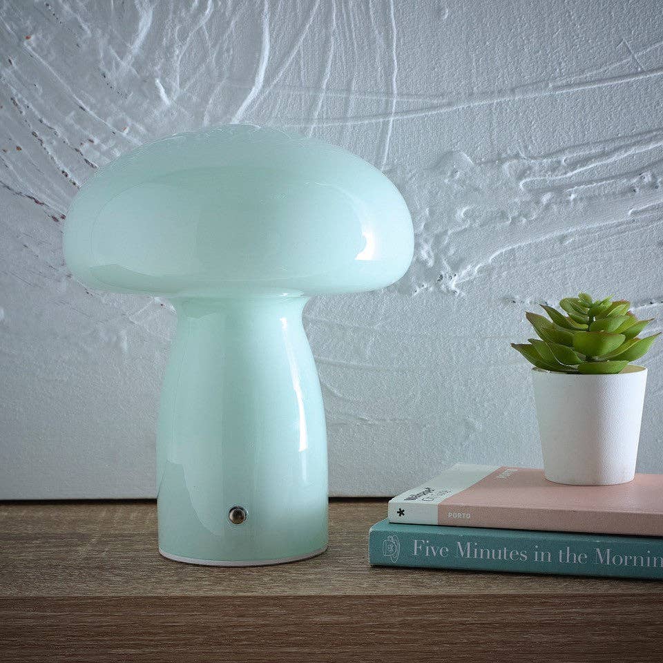 Mushroom Toadstool Glass Table Lamp in White, Duck egg Blue, Green, Lemon, Mocha and Brown - Rechargeable Lamps: Mocha