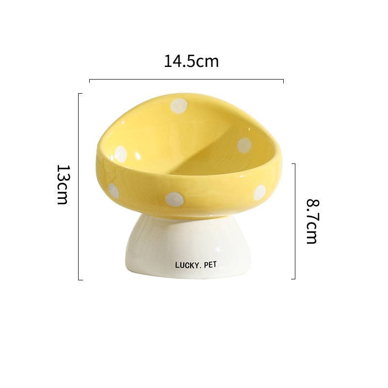 Mushroom Raised Cat Bowl Tilted Ceramic Pet Dish: Tall Red